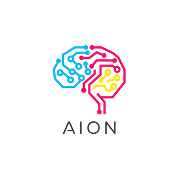A colorful, schematic representation of a brain with electronic circuit pathways and the word "AION" below