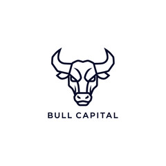 Fototapeta premium A minimalist logo featuring a bull's head with sharp lines and bold navy outlines on a white background