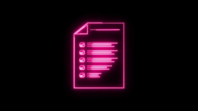 Glowing neon Checklist Document Animated Paper motion. For a report illustrating the achievement of profit targets. checking on to do list animation sprite sheet isolated