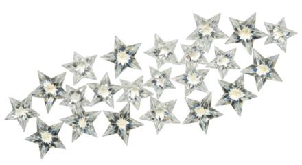 Isolated gems of glass stars create a sparkling collection, shining light, twinkling, and brilliant