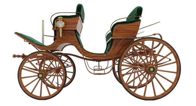 Isolated antique carriage, ornate horse-drawn vehicle on display for historical transport