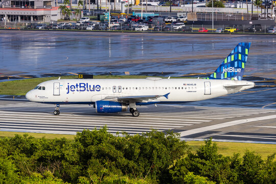JetBlue Airways Airbus A320 airplane at San Juan airport in Puerto Rico