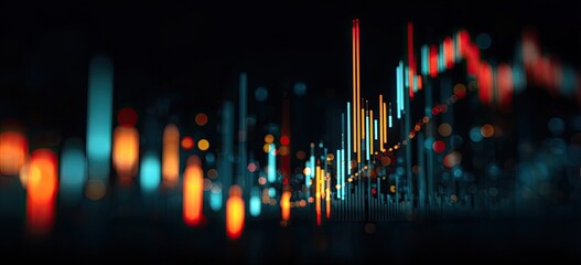 Abstract financial data visualization. Night city lights blur