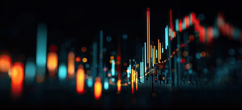 Abstract financial data visualization. Night city lights blur
