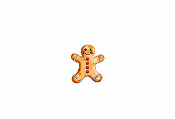 Obraz premium Whimsical Gingerbread Man Illustration Against a Minimal White Background Highlighting Festive Holiday Spirit and Cheerful Confection Design