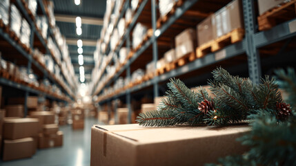 Holiday Warehouse with Christmas Decor — Seasonal Logistics Photo