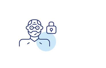 Man wearing glasses and lock. Protecting user personal accounts or profiles. Pixel perfect, editable stroke vector icon