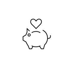 Piggy bank and heart, trusted savings and investments. Payments and finances. Pixel perfect, editable stroke vector icon