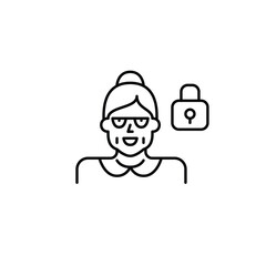 Obraz premium Older woman user and lock. Account security, access control. Pixel perfect, editable stroke vector icon