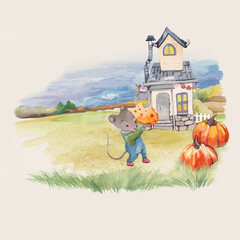 house in the garden with mouse, autumn season