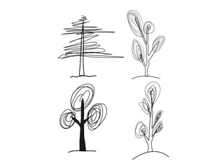 black and white silhouettes of trees