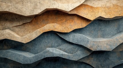 Abstract terrain layered ridges of beige, gold, and slate-blue texture