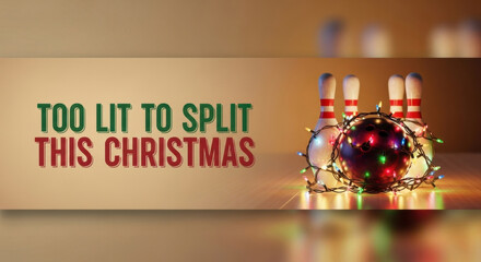 Colorful bowling ball and pins with lights for New Year and Christmas banners for bowling and billiards  