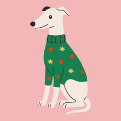 Cartoon Dog in Cozy Christmas Outfit Sitting
