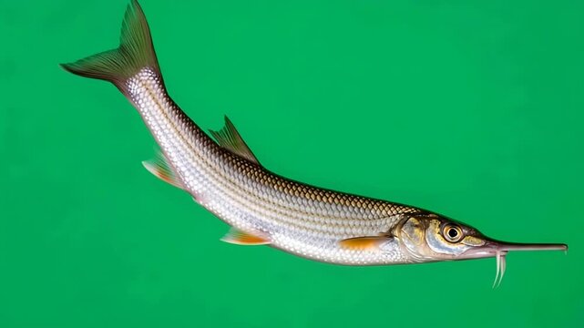 Sterlet swimming gracefully in clear waters showcasing its smooth, serpentine form and distinct long nose