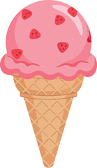 Enjoy a refreshing strawberry ice cream cone, a perfect treat for a hot summer day, bringing smiles with every delicious bite, ideal for dessert menus