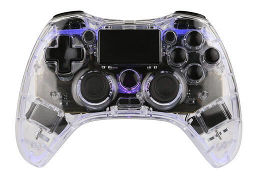 Gaming controller isolated on a transparent background. Completely in focus. PNG.
