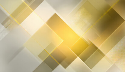 overlapping geometric diamond and square shapes in glowing gold, yellow, and white. Clean, elegant, and luxurious design perfect for corporate, business, finance, luxury branding, visual communication