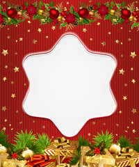 Festive christmas star shaped blackboard frame decorated with garland and ornaments