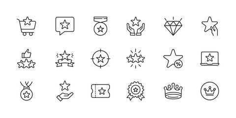 Star icons vector illustration: line style for web and app design. linear style symbols collection outline signs pack. Business management leadership and success concept in black and white.