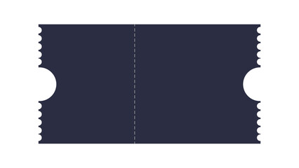 A dark navy blank ticket with perforation stands ready for an event or activity.