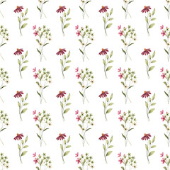Seamless pattern, floral background with watercolor flower bouquets. Repeat fabric wallpaper print texture. Perfectly for backdrop, wrapped paper.