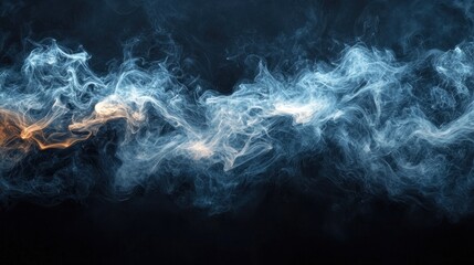 Wispy blue-white smoke swirls against dark background, with gold highlight