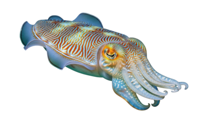 Isolated Cuttlefish with beautiful, colorful skin patterns, in an elegant, eye-catching pose