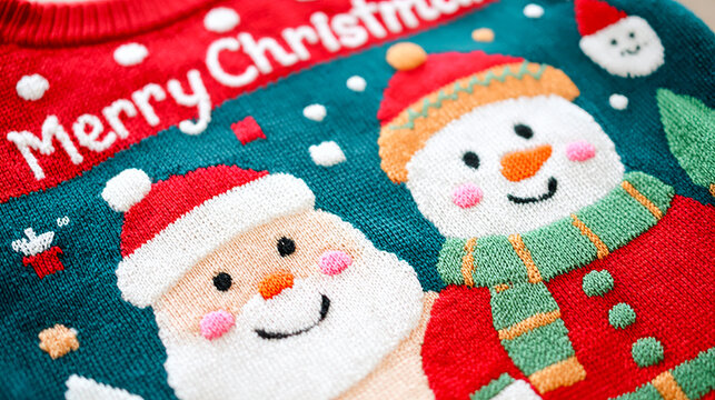 Snowman Christmas sweater. This colorful Christmas sweater with cheerful snowmen is perfect for holiday gatherings. - Powered by Adobe