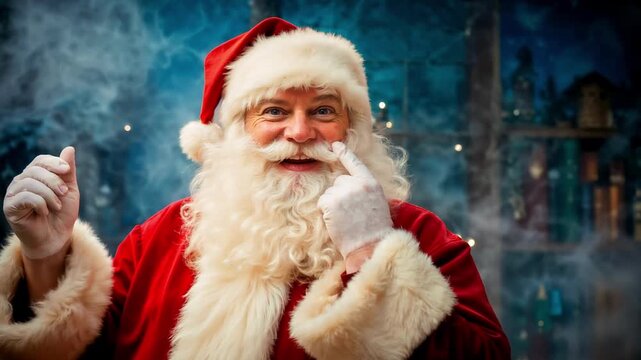 A cheerful and cunning Santa. Christmas Eve, magic and witchcraft.