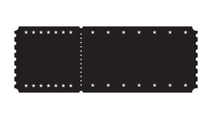 A stylized black ticket illustration decorated with repeating white stars border design.