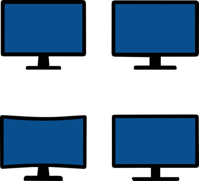 Set of Flat and Curved Television Silhouette Icons