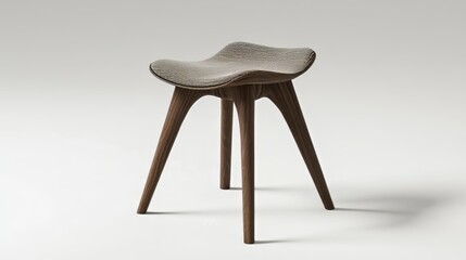 3D render of stool with splayed legs and contoured seat on white background