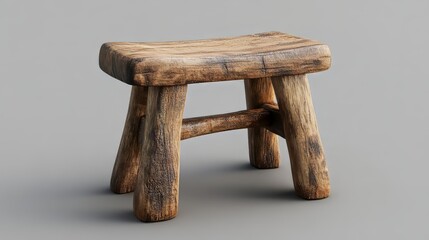 3D rendered wooden stool with transparent background