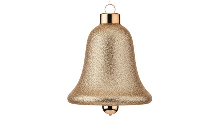 Isolated shiny metallic gold bell ornament for seasonal decorations, Christmas Eve celebrations