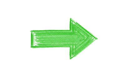 Arrow sign drawn with green marker on transparent background