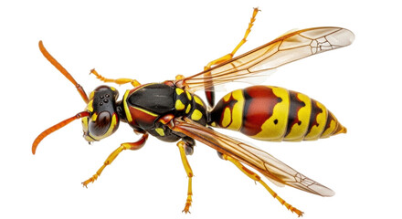 Isolated Polistes parametricus wasp, vibrant yellow and black markings, distinct body segments
