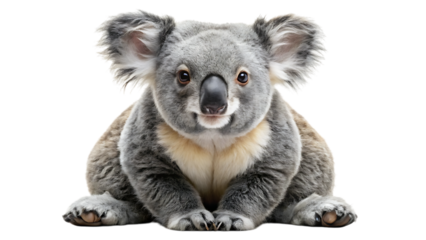 A cute koala sitting down, isolated on transparent background