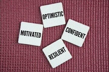 4 positive attitude words: Optimistic, Confident, Resilient and Motivated. a mindset that anticipates favorable outcomes and focuses on the good.