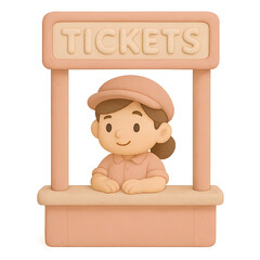 Cheerful Ticket Salesperson at a Pink Booth with Friendly Expression