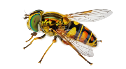 Isolated Hover Fly Portrait in Detail, Syrphidae Macro Insect on View, Arthropod Close-up