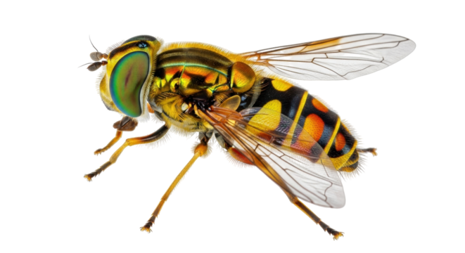Isolated Hover Fly Portrait in Detail, Syrphidae Macro Insect on View, Arthropod Close-up