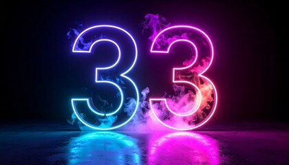 Neon Number 33 with Blue and Pink Glow Symbolizing Digital Energy and Editorial Styling for Design and Lifestyle Use