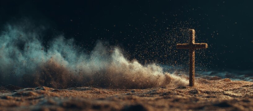 Drawing of cross in ash symbolizing religion sacrifice redemption Jesus Ash Wednesday lent Good Friday