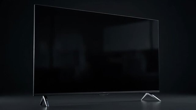 Modern high definition television with a slim bezel powering down. The display elegantly transitions to black, highlighting its sleek and modern design