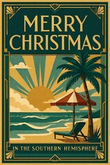 Fototapeta premium Art Deco Christmas Poster in Southern Hemisphere 