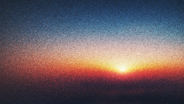 Dreamy grainy sunset with nostalgic analog film texture created from thousands of individual dots. Golden light fades into tranquil darkness with timeless charm and depth for ambient digital design
