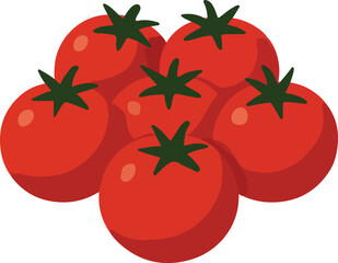 Bunch of red tomatoes with green stems vegetable