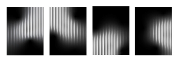 Set of black color gradient shape with trendy stripped glass effect texture background for poster, wallpaper, presentation. Vector graphic elements.	