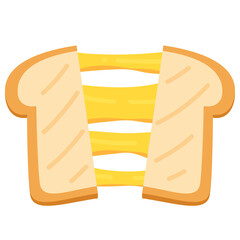 Sandwich cheese isolated on PNG. Vector cartoon illustration of snack.